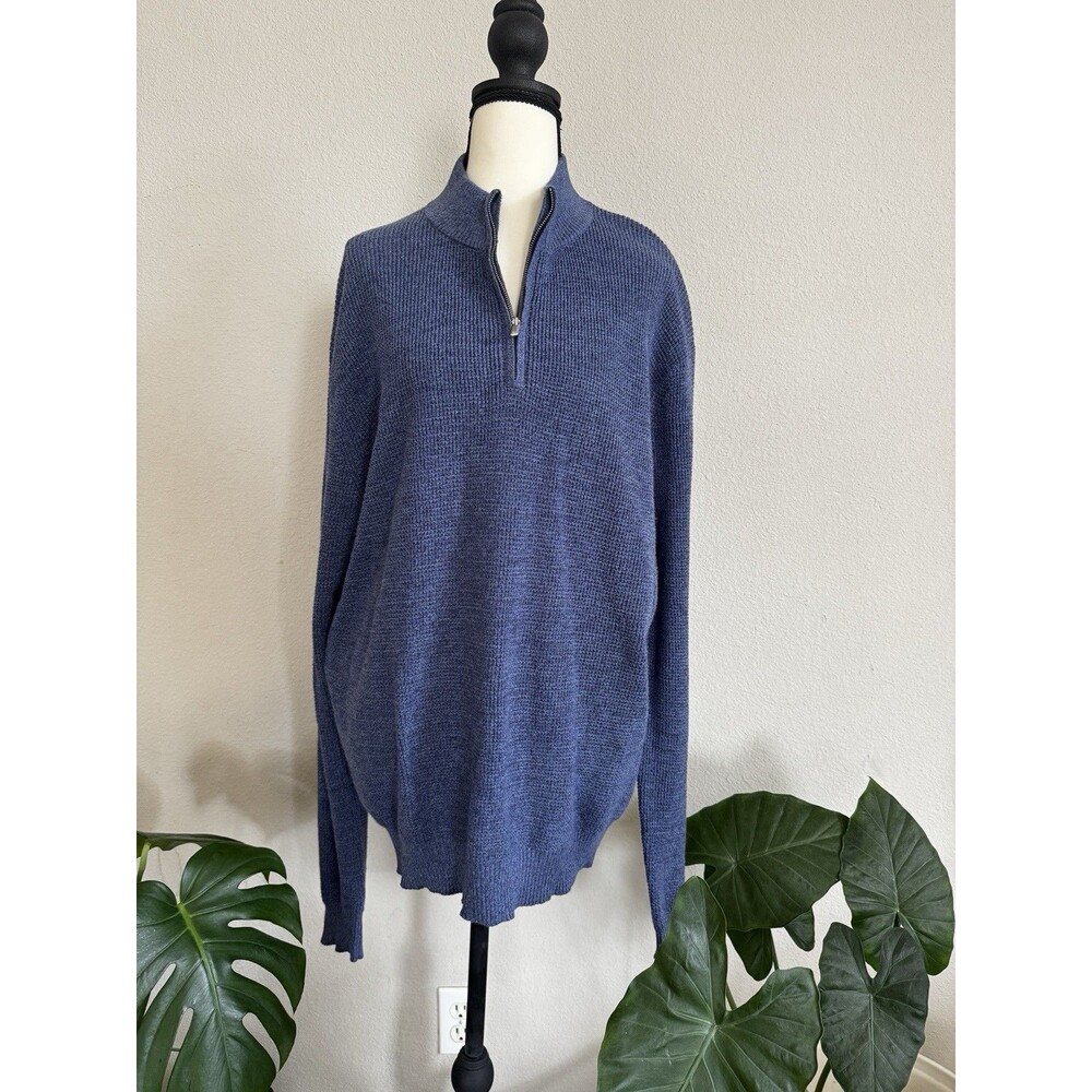 Peter Millar Men's L Blue Quarter Zip Sweater Pima Cotton Merino Wool Luxury